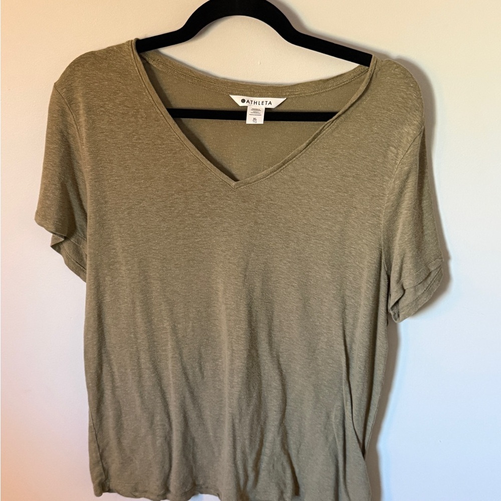 Athleta Lightweight Olive Green V-Neck Tee